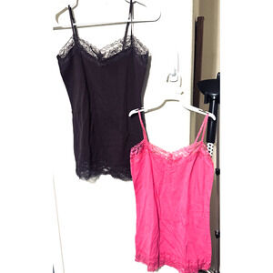 Y2K Lot of 2 Rosio Women’s Tank Tops Camis Lace Trim sz M brown & pink